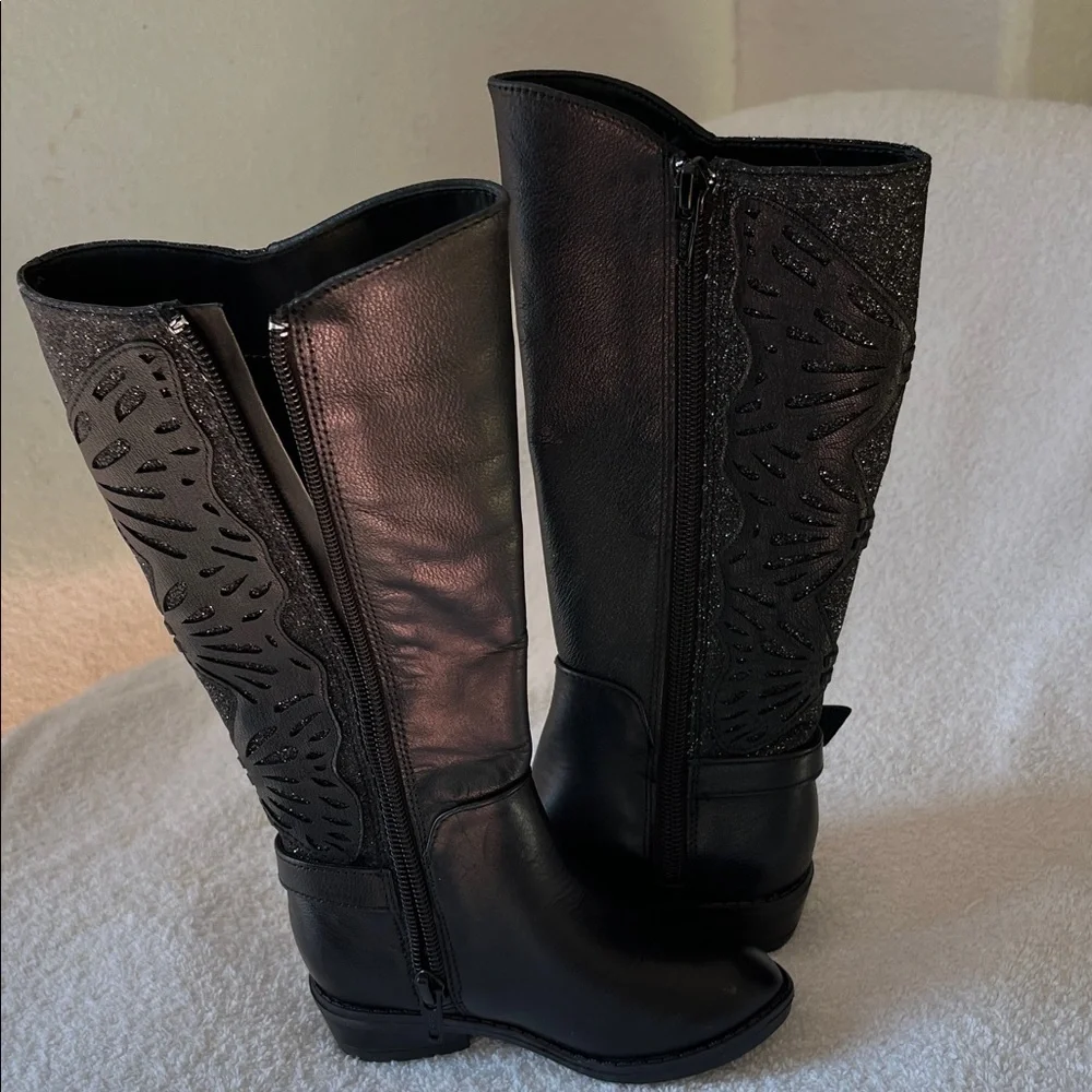 Copper Key Elegant Black Over the Knee Boots
